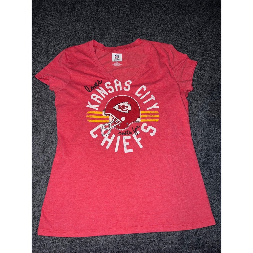 NFL Team Apparel Kansas City Chiefs Red Graphic V-Neck T-Shirt Women Size M